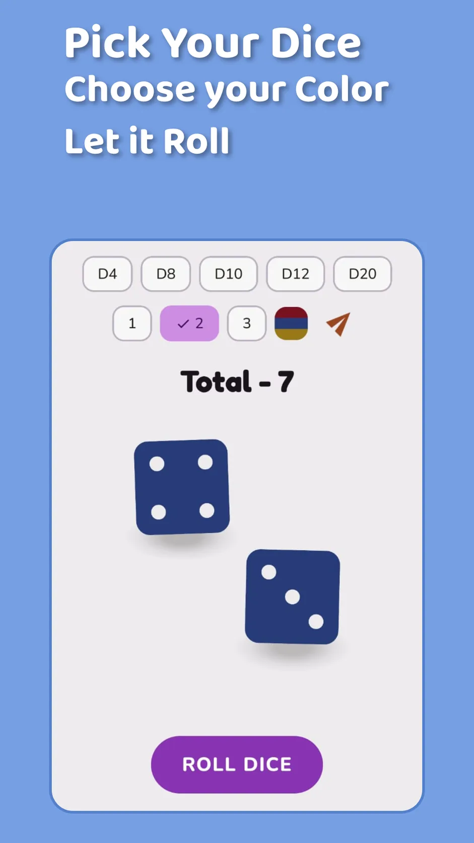Pick your dice — two dice rolled, total 7